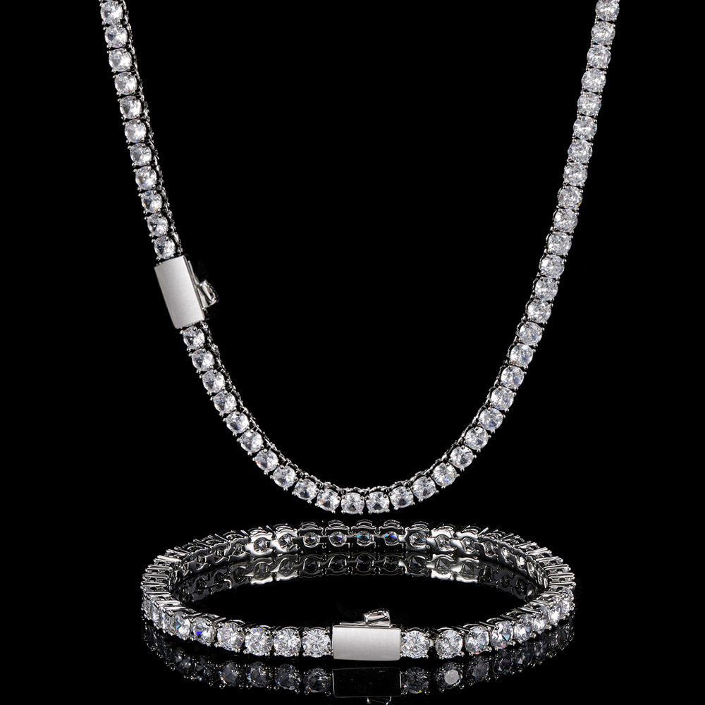 5A CZ Diamonds Tennis Chain Necklace Bracelets for Men Women 18K Real Gold Plated Jewelry Set