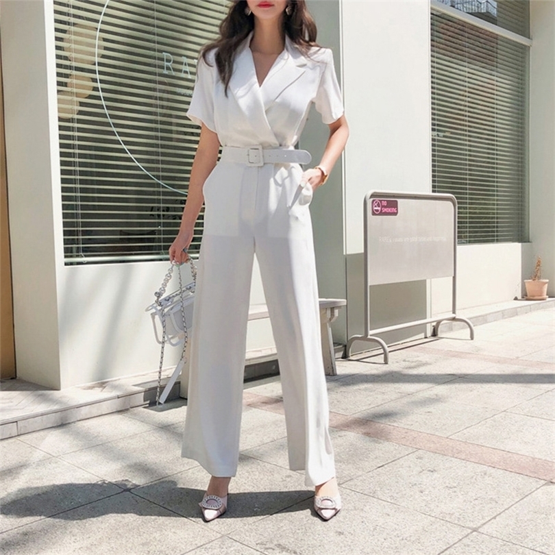 fashion summer work style women temperament high quality jumpsuit casual high waist work style outdoor white trend jumpsuit T200509