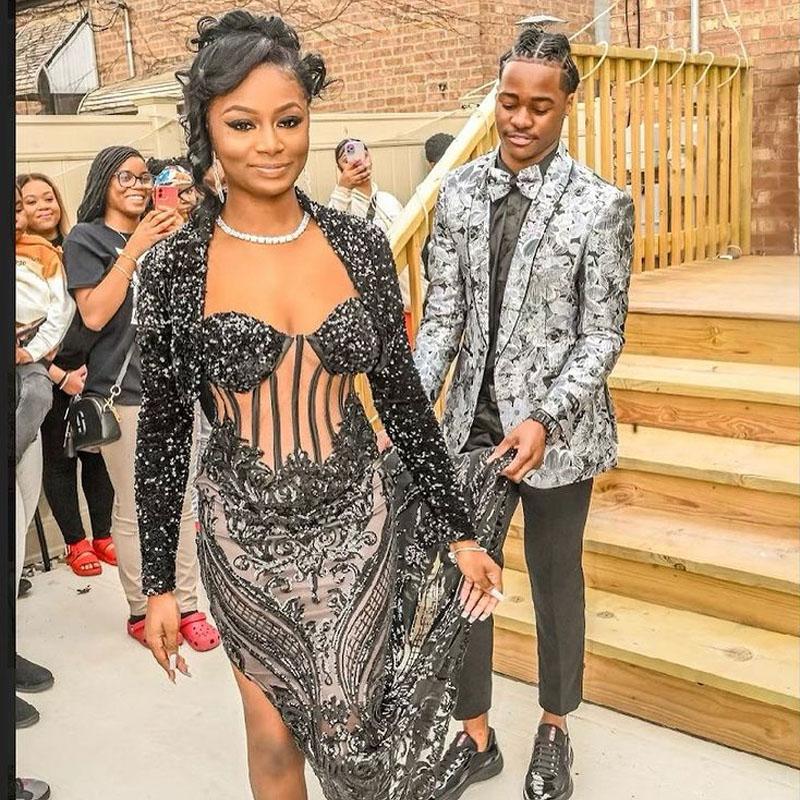 Sparkly Black Mermaid Prom Dresses with Long Sleeve Jacket 2022 Seqauins Beaded Applique Slit African Black Girl Evening Gown