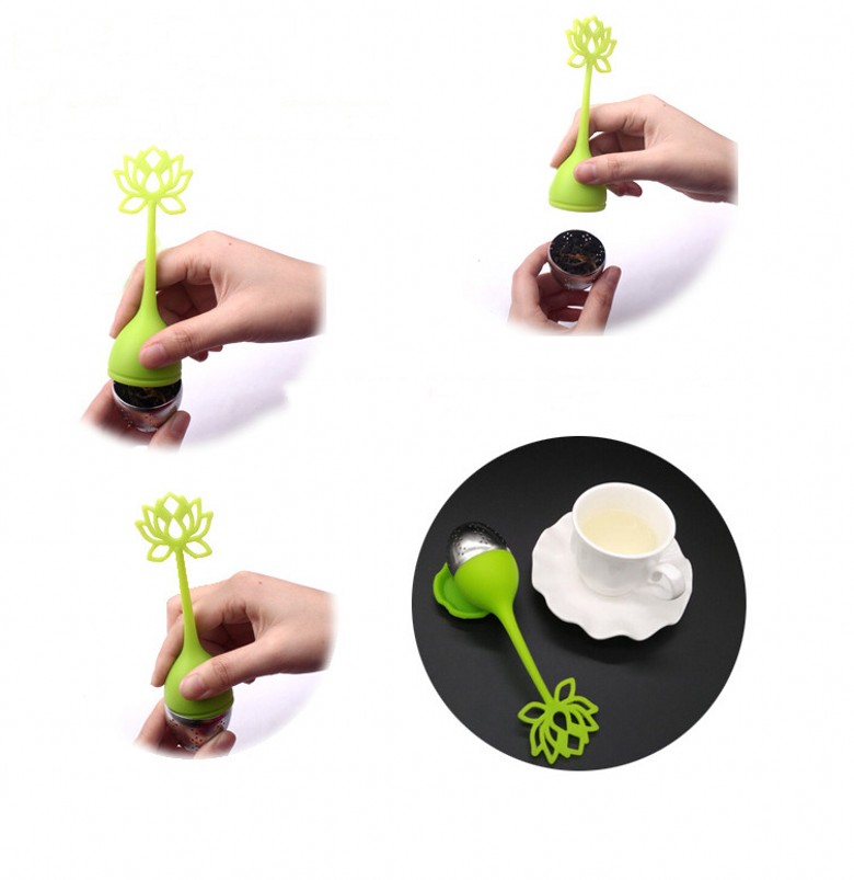 Lotus Shaped Tools Strainer Silicone Handle Stainless Steel Tea Infuser for Loose Teas Leaf or Herbal Free shipping