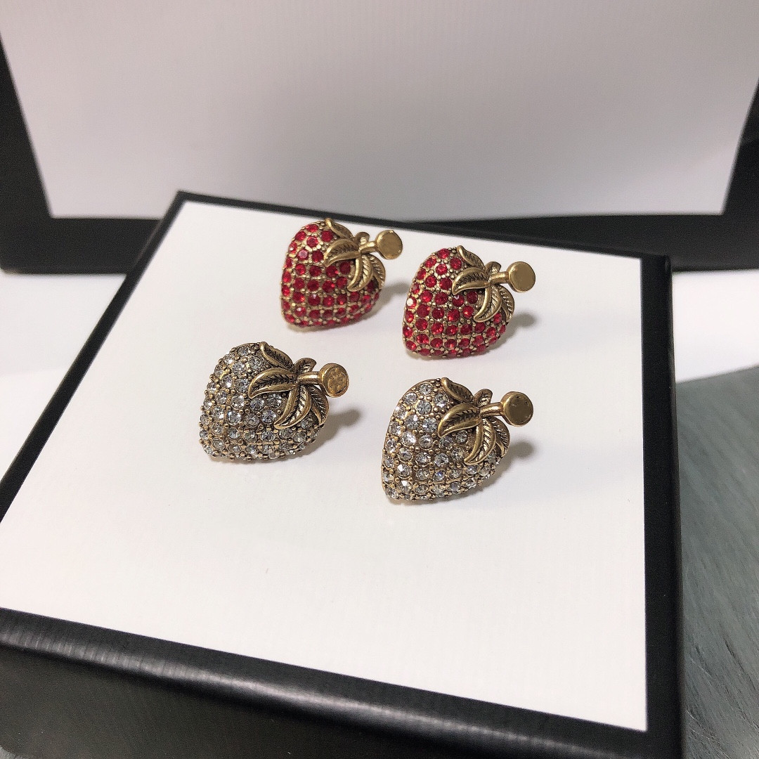 Designer 925 Silver Pin Earrings dangles Gold Charm Earrings for Woman Strawberry Diamond Shape Earring High Quality Brass Fashion Jewelry Supply
