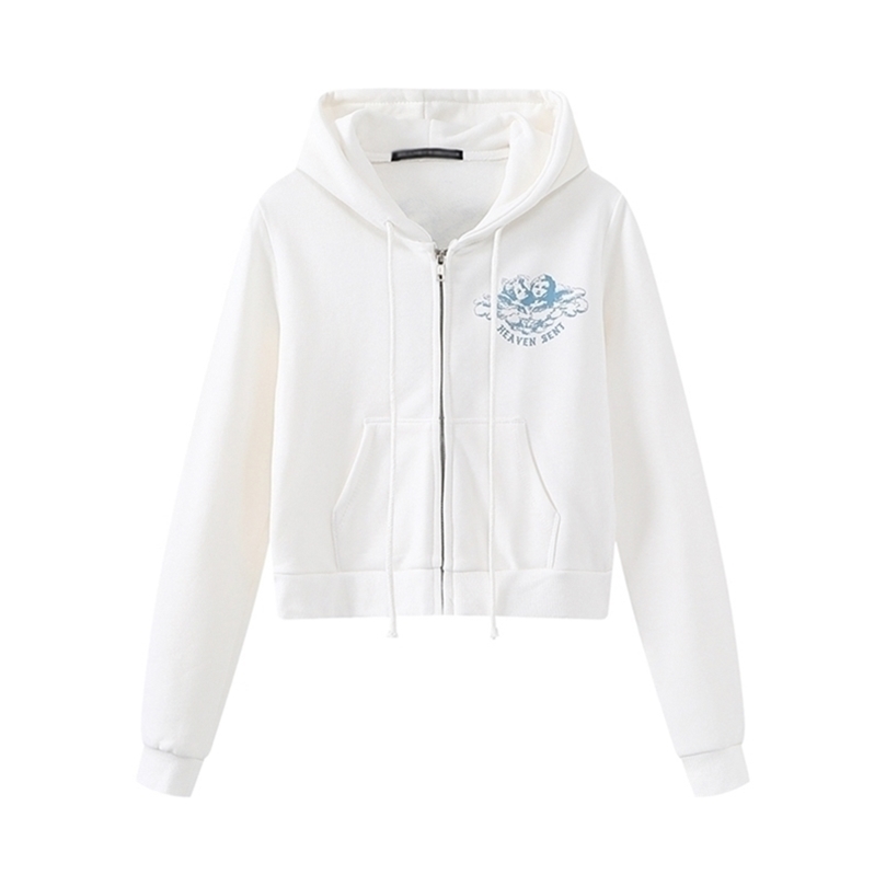 Stylish girls elegant white hoodies autumn fashion ladies streetwear short sweatshirts female cute outfit casual women chic 201216