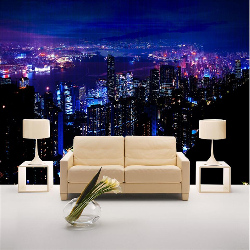 city night background wall custom large mural green wallpaper papel de parede para quarto Papel de parede