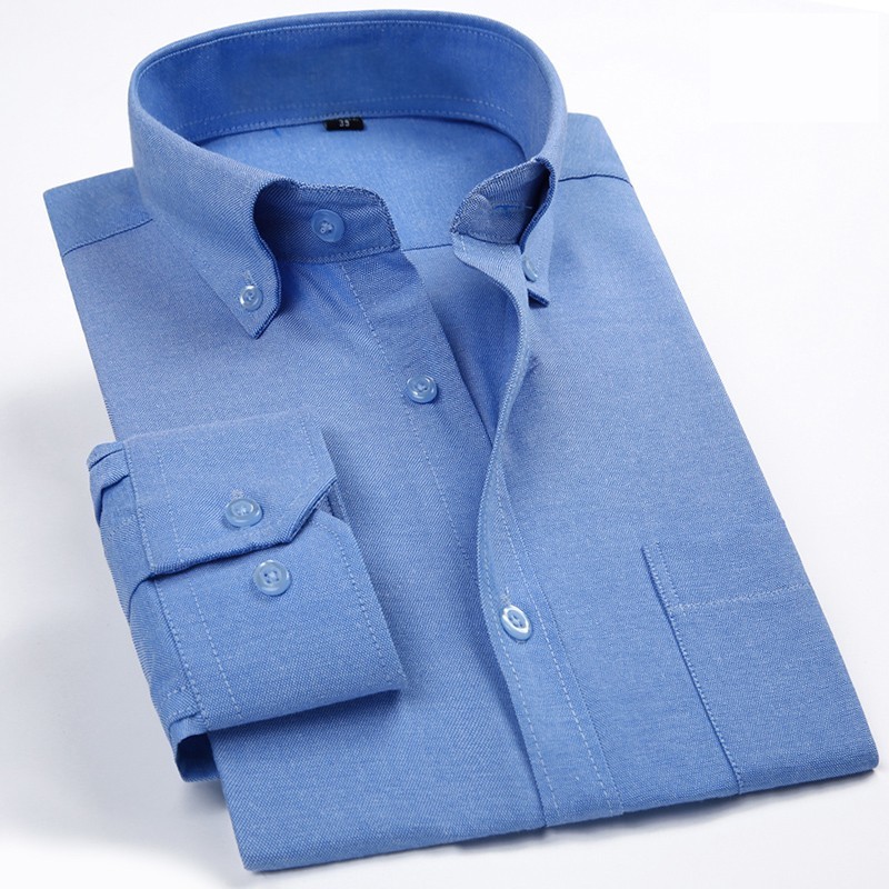 Mens Long Sleeve Solid Oxford Dress Shirt Colors with Left Chest Pocket Casual Regular-fit Tops Button Down Shirts 220322