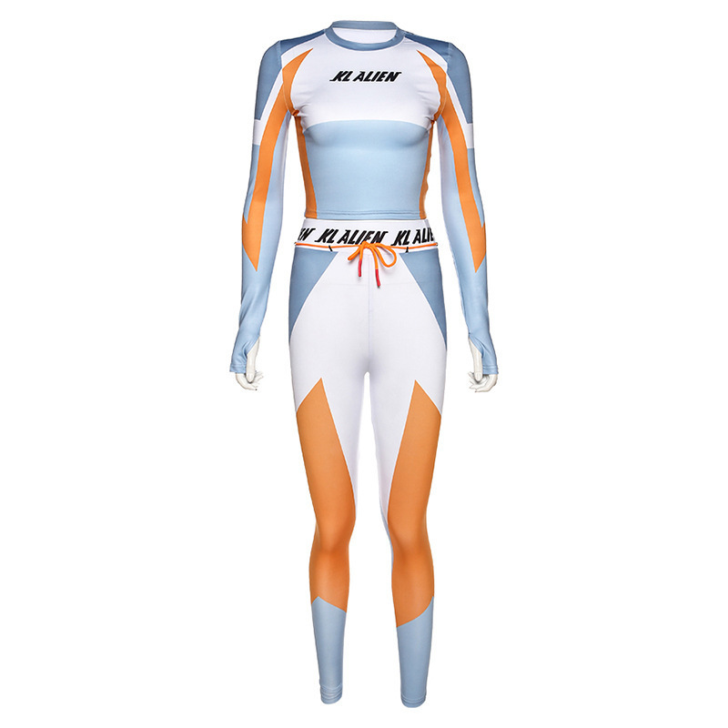 Women Long Sleeve CropTop Slim Outfit Tracksuit Two Pieces Set letter Print High elastic Skinny Leggings Female Sportswear 220315