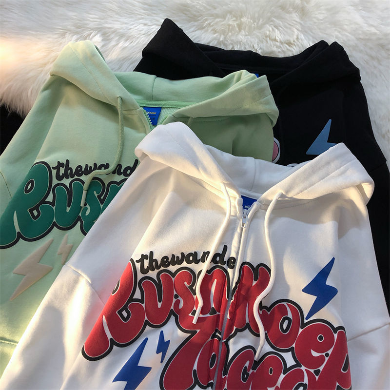 Oversized Retro Streetwear Zip Up Hoodie Letter Printing Sweatshirts Vintage Women Grunge Harajuku Punk Kawaii Y2k Clothes 220816