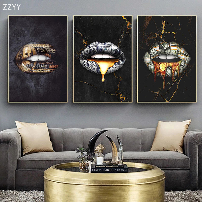 Modern Golden Lips Dollar Money Luxury Art Canvas Painting Abstract Poster Print Wall Art Pictures for Living Room Home Decor
Modern Golden Lips Dollar Money Luxury Art Canvas Painting Abstract Poster Print Wall Art Pictures for Living Room Home Decor