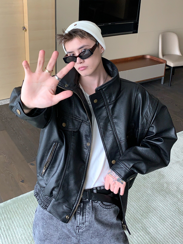 IEFB Leather Retro PU Leather Men's Coat Korean Fashion Stand Collar Jacket Solid Color Men's Coat Vintage Temperament 220816