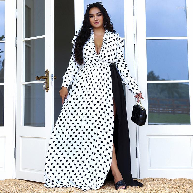 Plus Size Dresses Women Black And White Polka Dot Dress Sexy Ruffle Floor Length Long Sleeve Autumn Fashion Party Dinner Vestidos Echm22
Plus Size Dresses Women Black And White Polka Dot Dress Sexy Ruffle Floor Length Long Sleeve Autumn Fashion Party Dinner Vestidos Echm22