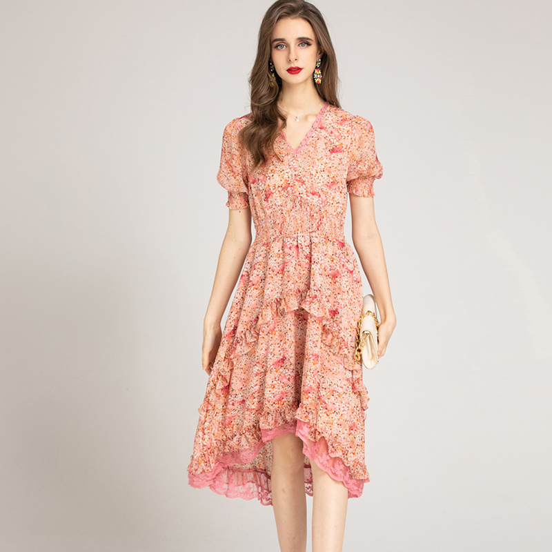 Women's Runway Dresses V Neck Short Sleeves Printed Ruffles Lace Piping Fashion Hi Low Casual Dress, Green
Women's Runway Dresses V Neck Short Sleeves Printed Ruffles Lace Piping Fashion Hi Low Casual Dress, Green