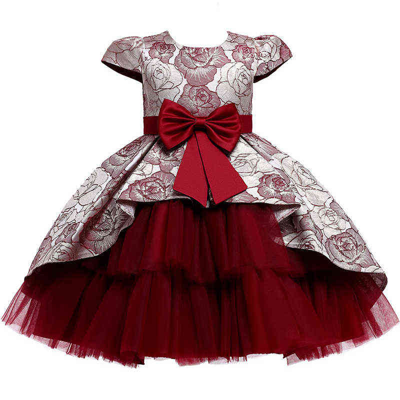 Elegent jacquard satin dress Girls Dresses for Party Custumes Flower Girls dress for Girls clothes Kids Clothing Y220510
