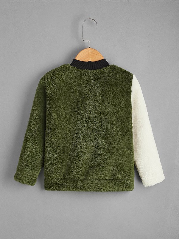 Toddler Boys Two Tone Zipper Teddy Bomber Jacket SHE