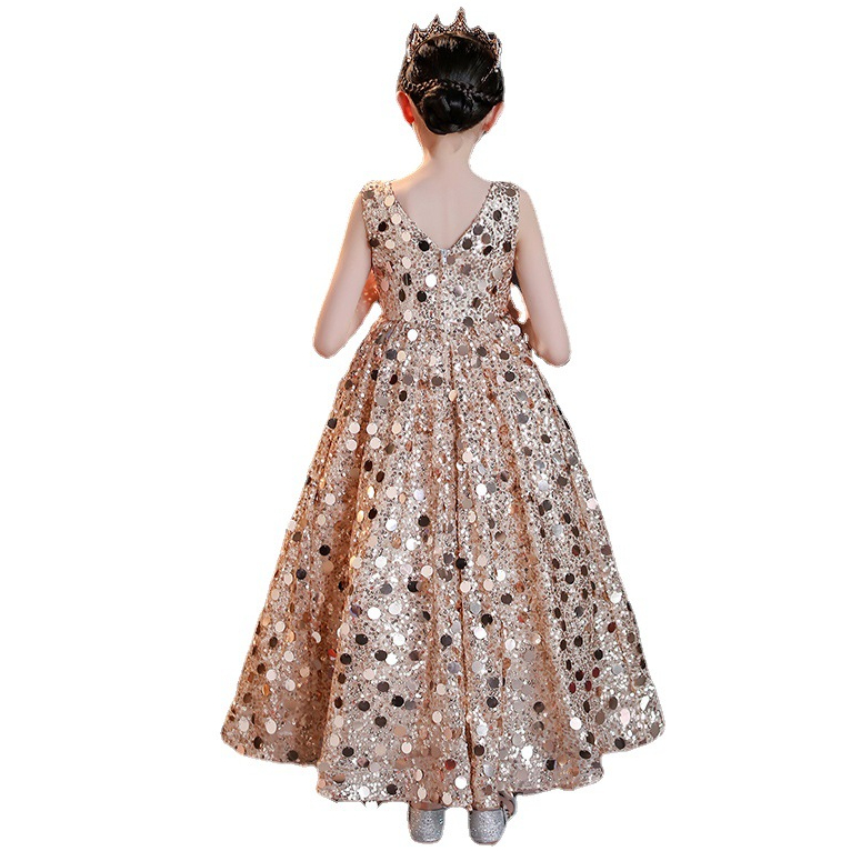 2023 Gold Crystal Flower Girls Dress Pageant Dresses Ball Gown Beaded blingbling Toddler Infant Clothes Little Kids princess Birthday Gowns