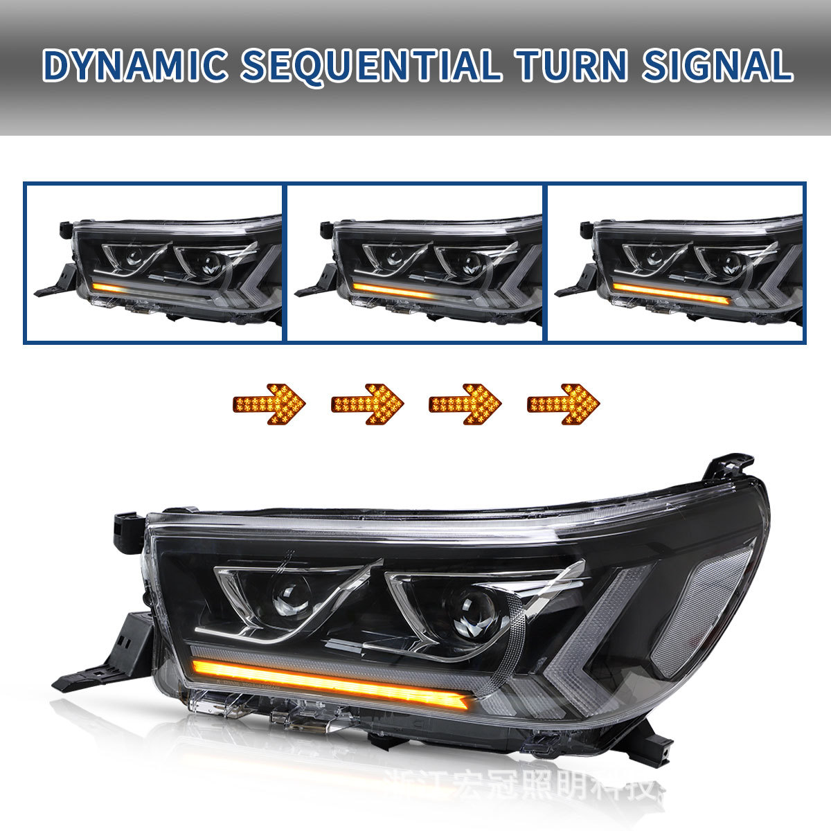 Car Tuning LED Headlights For Toyota Hilux 20 15-19 Dual Beam Lens Head Light LED Daytime Running Headlight Assembly