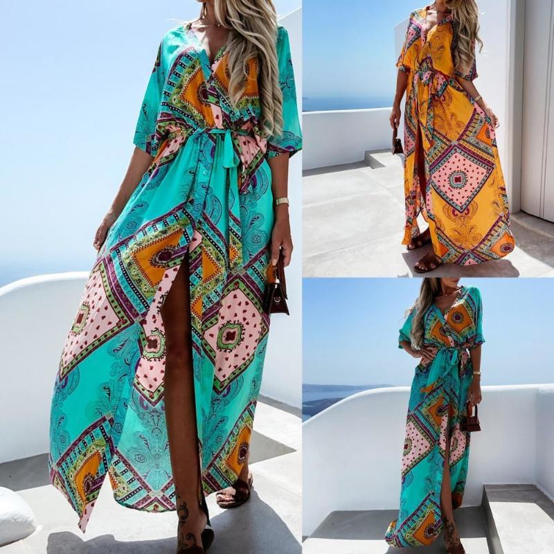 Party Dresses Women V-neck Boho Dress Maxi Long Floral Printed With A Belt Lady Elegant Button High Open Fork Length DressesParty, Gold
Party Dresses Women V-neck Boho Dress Maxi Long Floral Printed With A Belt Lady Elegant Button High Open Fork Length DressesParty, Gold