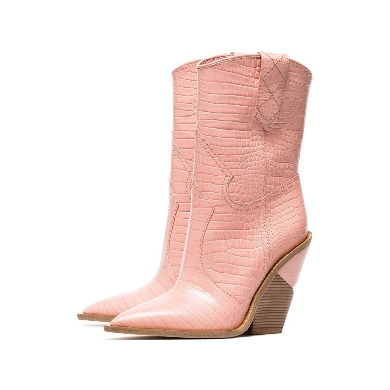 Winter Fashion Embossed Microfiber Leather Pointed Toe Western Cowboy Women Midcalf Chunky Wedges Boots Runway Y200115, Black
Winter Fashion Embossed Microfiber Leather Pointed Toe Western Cowboy Women Midcalf Chunky Wedges Boots Runway Y200115, Black