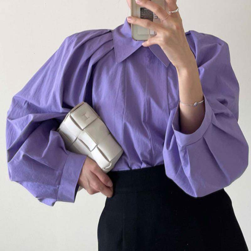 Korea Casual Chic Lapel Women Solid Blouses Fashion Spring Puff Sleeve Loose Female Tops Ladies Blusas T091, Purple
Korea Casual Chic Lapel Women Solid Blouses Fashion Spring Puff Sleeve Loose Female Tops Ladies Blusas T091, Purple