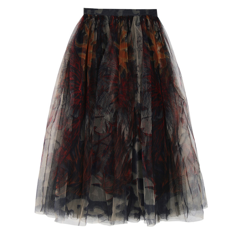 LANMREM High Waist All-match Irregular Skirt For Women Dream Printing Lace Mesh Long Spring Summer Streetwear 2D1323 220322