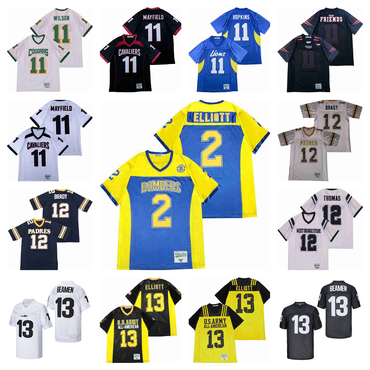 Movie version American football jerseys 11 Baker Mayfield Deandre Hopkins Friends Russell Wilson 12 Earl Thomas Tom Brady 13 Beamen Ezekiel Elliott Tua Tagovailoa, Same as picture
Movie version American football jerseys 11 Baker Mayfield Deandre Hopkins Friends Russell Wilson 12 Earl Thomas Tom Brady 13 Beamen Ezekiel Elliott Tua Tagovailoa, Same as picture