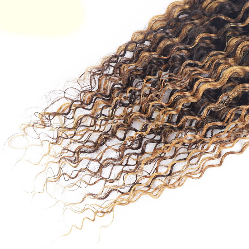 Brazilian Human Hair 3 Bundles Loose Wave, Deep Curly, Kinky Curly P4/27 Piano Color Double Weft 10-28 Inches dh910320090