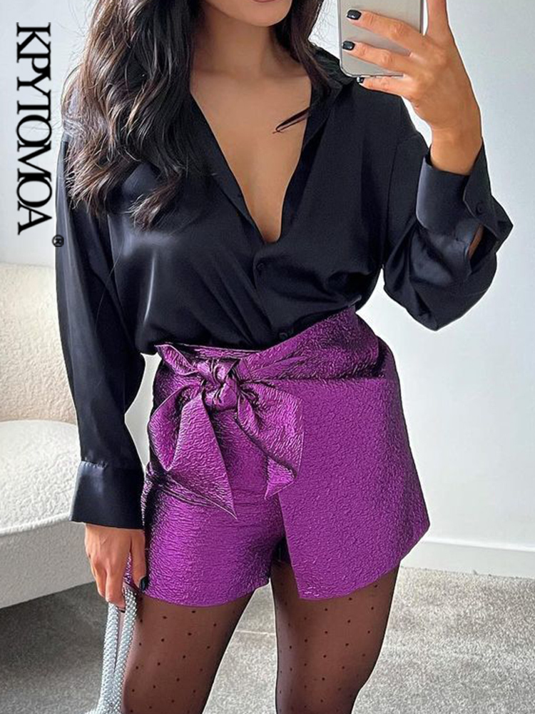 KPYTOMOA Women Chic Fashion With Bow Tied Shorts Skirts Vintage High Waist Side Zipper Female Skort Mujer 220602