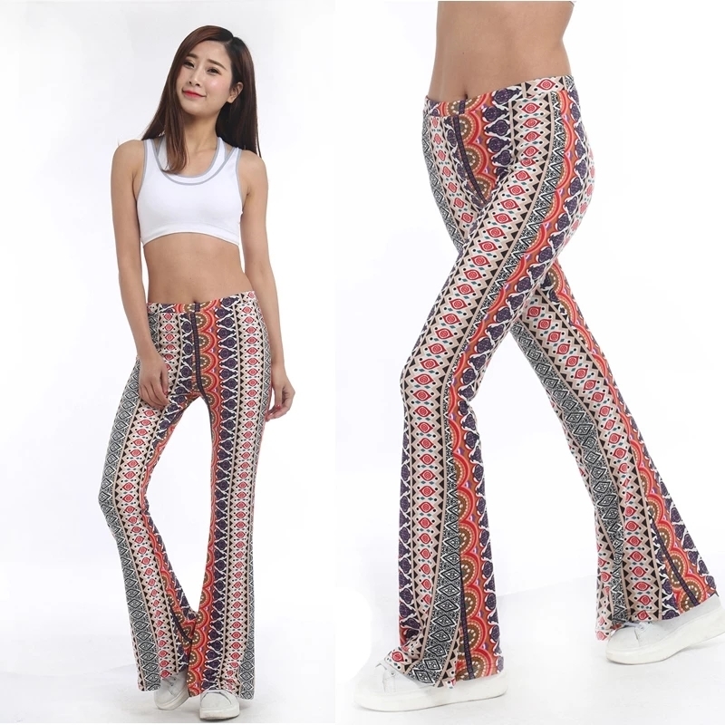 High Waist Print Flare Leggings Summer Vintage Pants Women Fashion Sexy Bodycon Trousers Casual Bell Bottom 220325