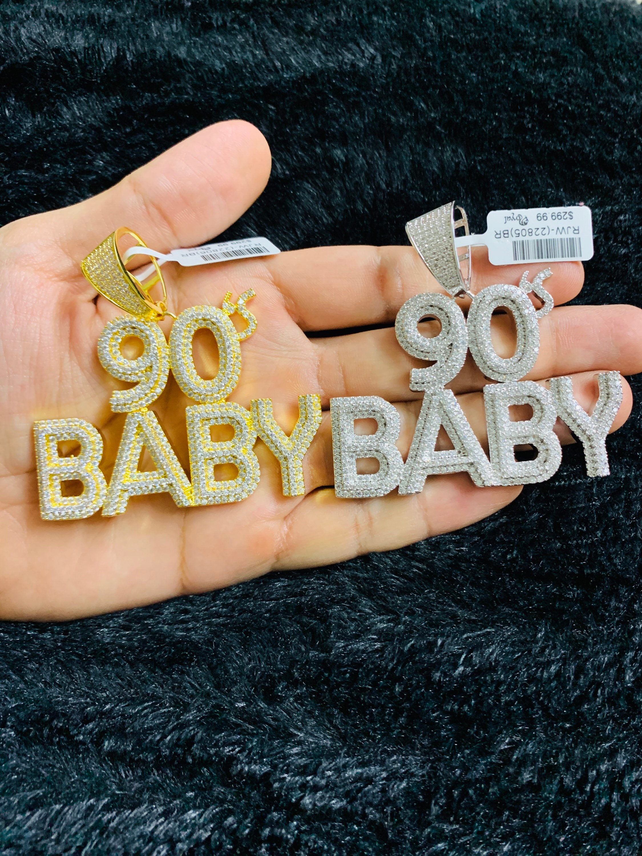 Iced Out Bling Hip Hop CZ Letters 90S BABY Pendant Necklace Gold Silver Color Zircon 90 Charm Necklace Men's Women Jewelry