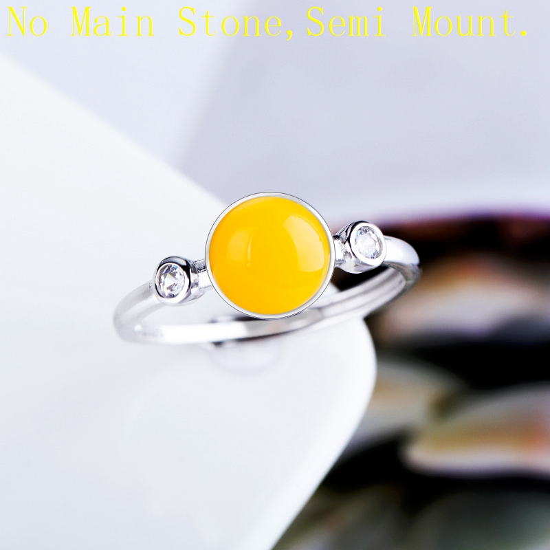 Ring Side Stones 925 Sterling Silver Semi Mount 7X7MM Round Cabochon Garnet Amber Agate Gemstone Setting Women Engagement Wedding Fine Jewelry CZ Cubi