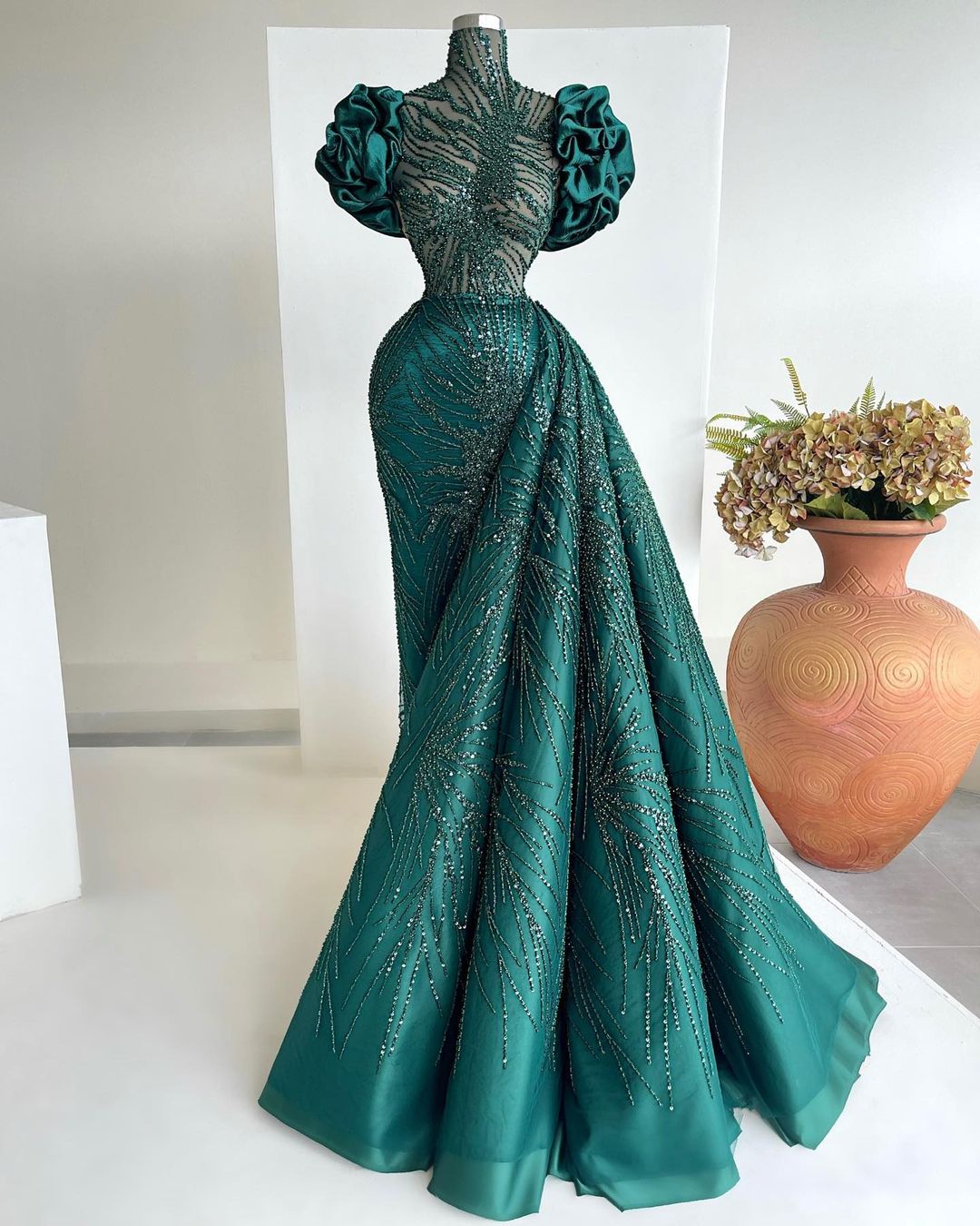 Plus Size Arabic Aso Ebi Dark Green Luxurious Prom Dresses Beaded Sheath Evening Formal Party Second Reception Birthday Engagement Gowns Dress ZJ664