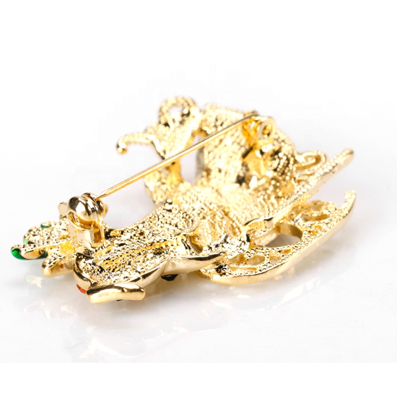 50pcs 50mm Christmas Cat With Hat Brooch Pin Gold Tone Black White Enamel Cat Brooches Cute Animal Fashion Jewelry Pins