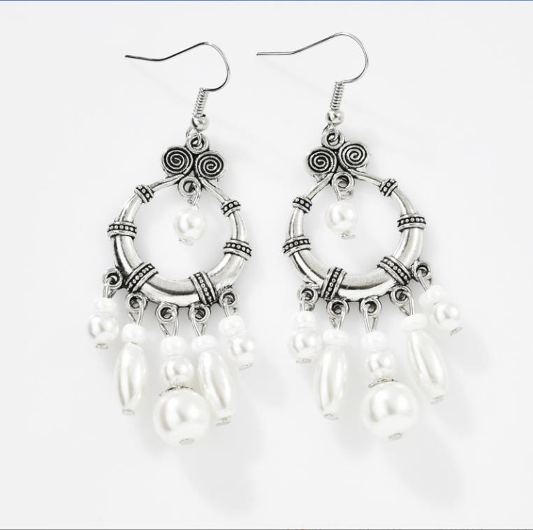 1920s Art Deco Gatsby Drop Earrings 20S Theme Party Costume Accessories Vintage Wedding Dangle Pearl Earrings Plated Silver for Women Girls Mom