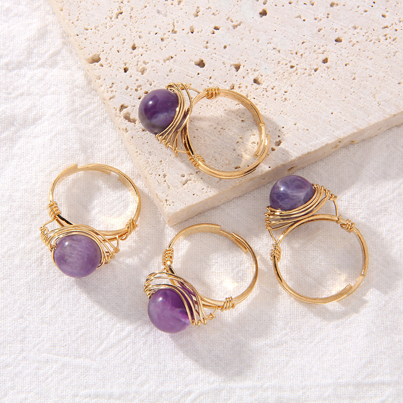 Fashion Natural Crystal Stone Rings Golden Color Wire Wrap Adjustable Open Rings For Women Men Couple Wedding Ring Jewelry Gift
