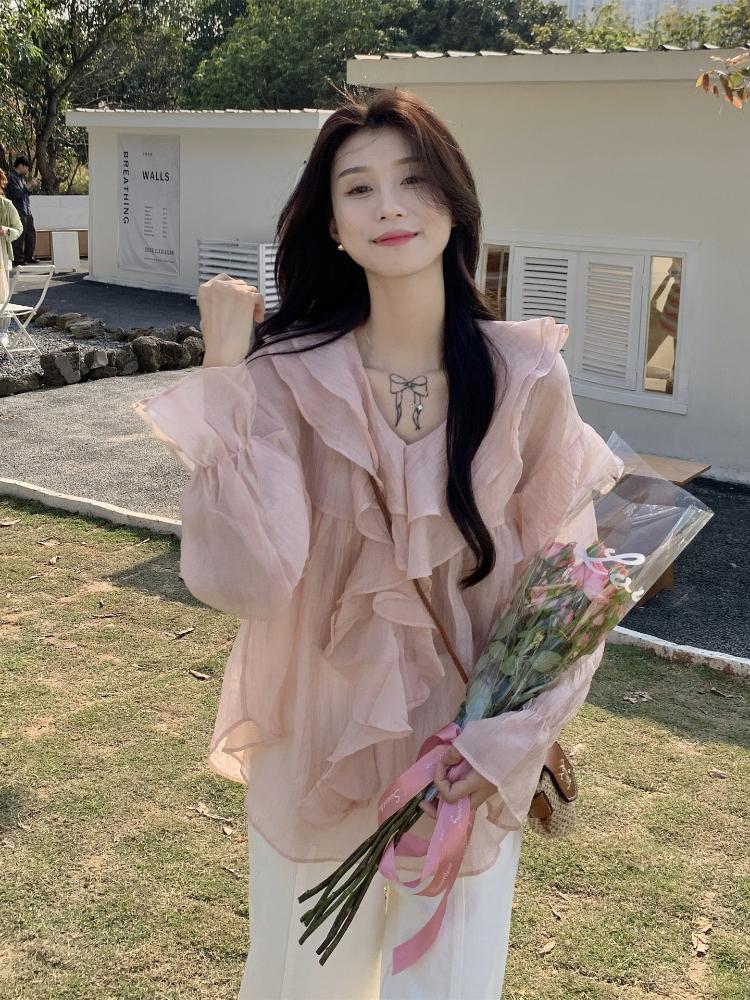 Women's Blouses & Shirts Autumn Korean Style Ins Design Niche Super Fairy Lotus Leaf V-neck Puff Sleeve Shirt Long Woman TshirtsWomen's, Pink
Women's Blouses & Shirts Autumn Korean Style Ins Design Niche Super Fairy Lotus Leaf V-neck Puff Sleeve Shirt Long Woman TshirtsWomen's, Pink