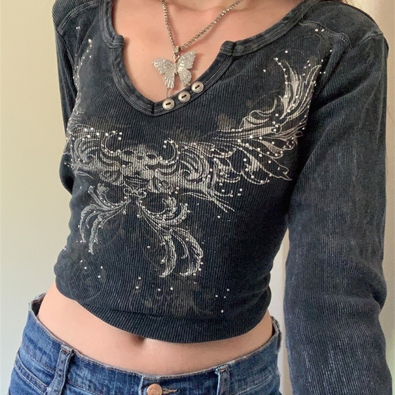 Graphic Print Retro Y2K Crop Tshirts Vintage Harajuku Grunge Fairycore Clothes Aesthetic 90s V-neck Autumn Tops Cuteandpsycho 220407, Black
Graphic Print Retro Y2K Crop Tshirts Vintage Harajuku Grunge Fairycore Clothes Aesthetic 90s V-neck Autumn Tops Cuteandpsycho 220407, Black