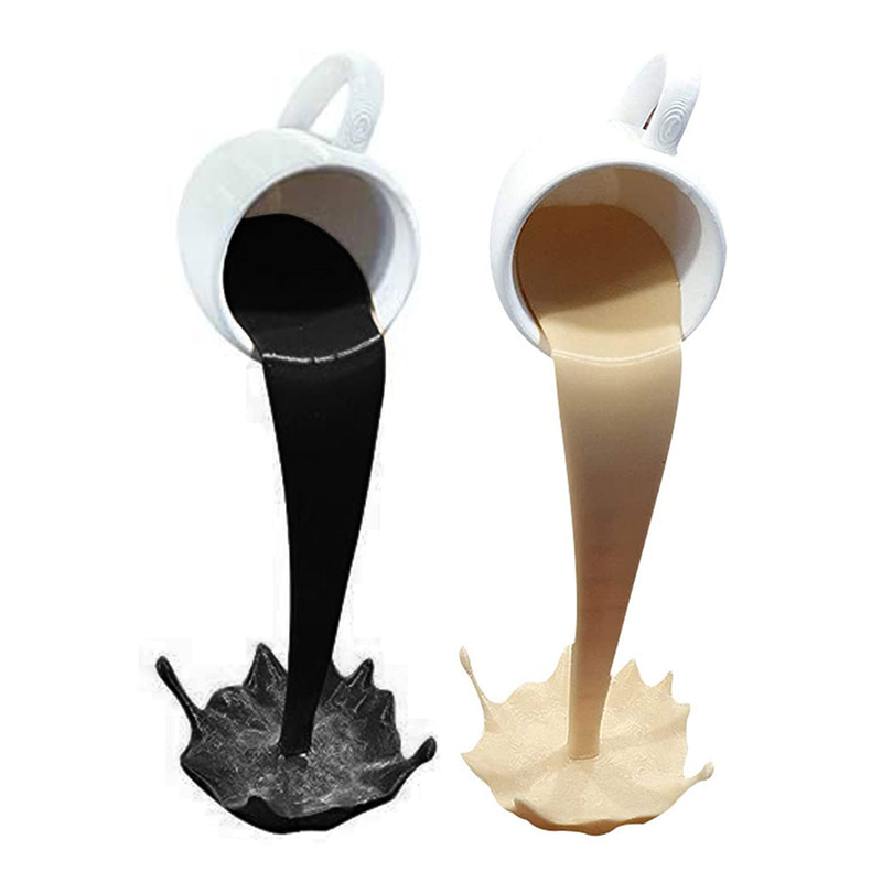 Resin Statues Floating Coffee Cup Art Sculpture Home Kitchen Decoration Crafts Spilling Magic Pouring Liquid Splash Mug 220420