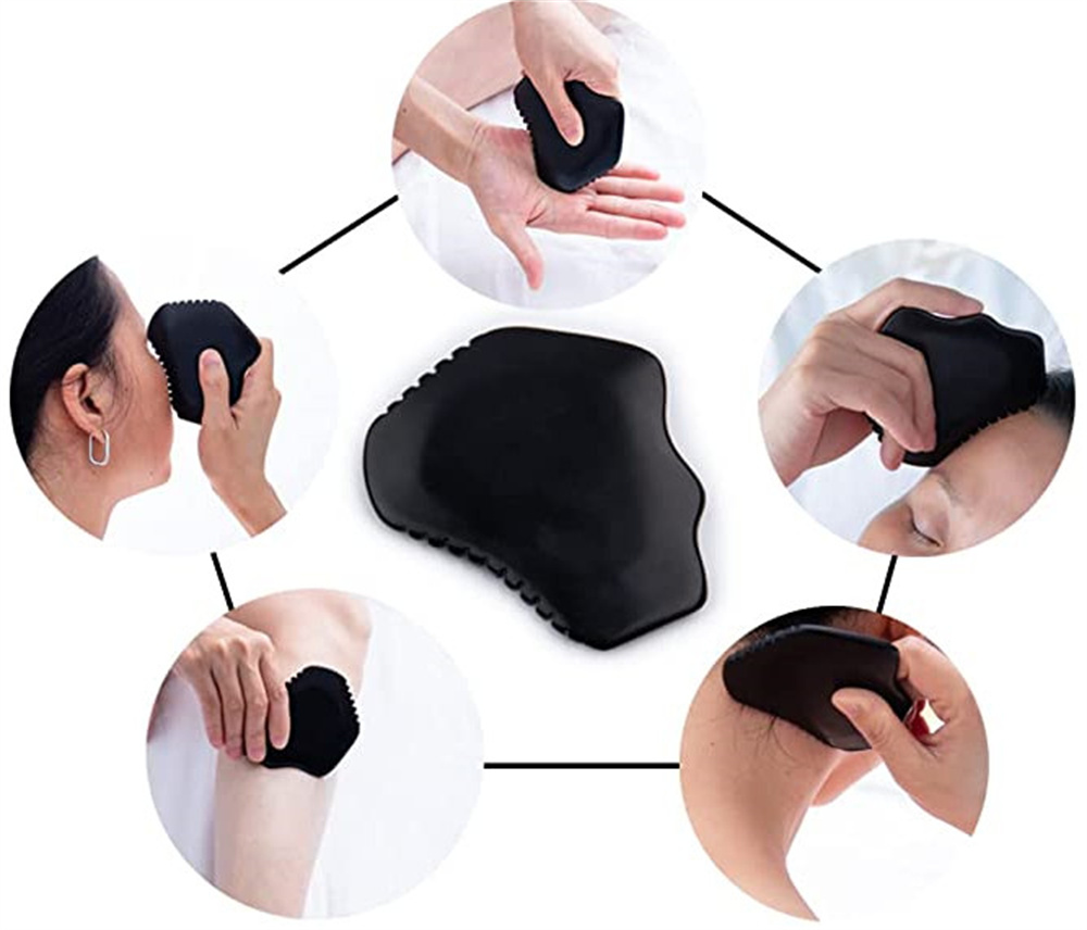 Gua Sha Facial Body Massage Tools Bian Stone Guasha 7-Edge Scraping Tool for Face, Neck, Arms and Whole Body Black