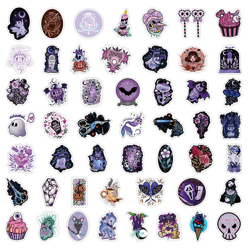 50Pcs Purple Style Halloween Stickers Ghost Skeleton Graffiti Kids Motorcycle Bicycle Decal