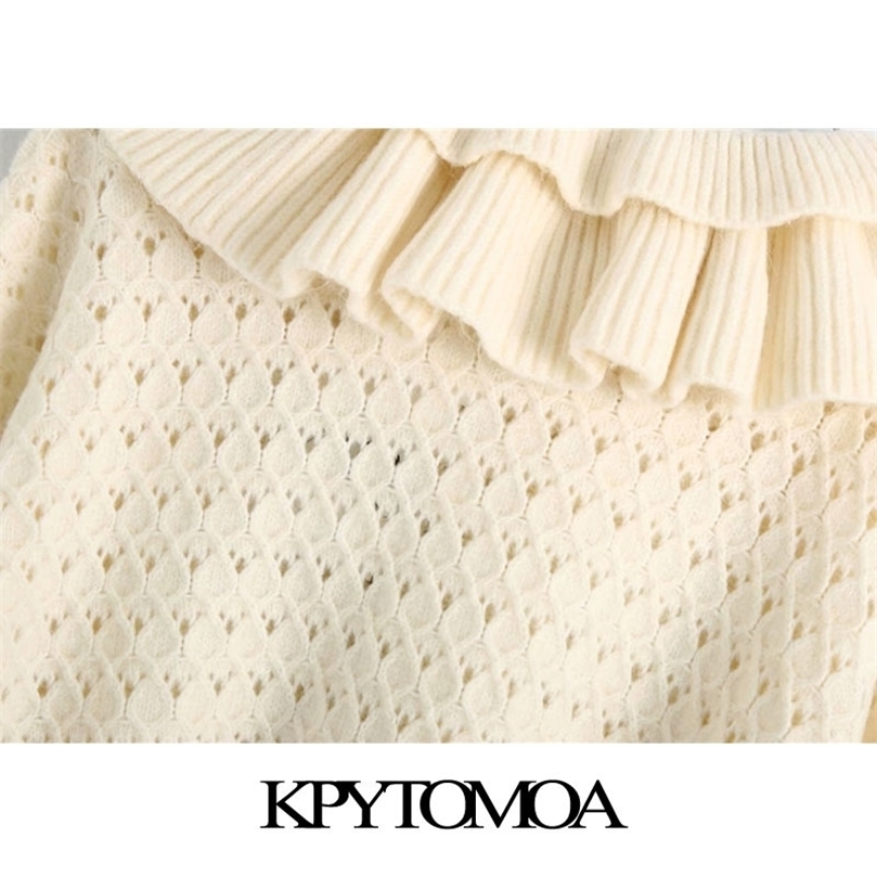 KPYTOMOA Women Fashion Hollow Out Ruffled Cropped Knitted Sweater Vintage High Neck Long Sleeve Female Pullovers Chic Tops 201204, As picture
KPYTOMOA Women Fashion Hollow Out Ruffled Cropped Knitted Sweater Vintage High Neck Long Sleeve Female Pullovers Chic Tops 201204, As picture