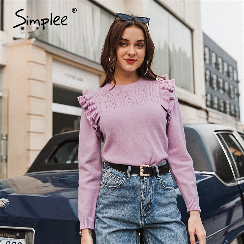 Elegant purple autumn winter female knitted sweater fashion ruffle long sleeve women jumper O-neck warm top 201203
Elegant purple autumn winter female knitted sweater fashion ruffle long sleeve women jumper O-neck warm top 201203