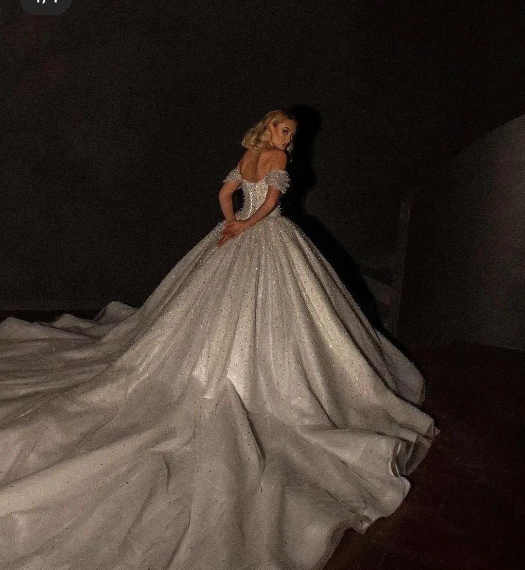 urious Ball Dresses Sweetheart Off Shoulder Strapless Cap Sleeve Crystal Beaded Sequins Lace Sweep Train Bridal Gowns Custom Made Wedding Gown