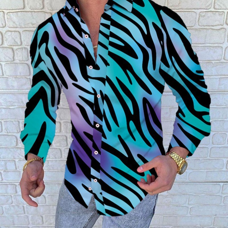Summer Loose Sleeve Oversize Shirt Men Leopard Tiger Print Lapel Neck Button Up Blouse Streetwear Sexy Shirts 220322