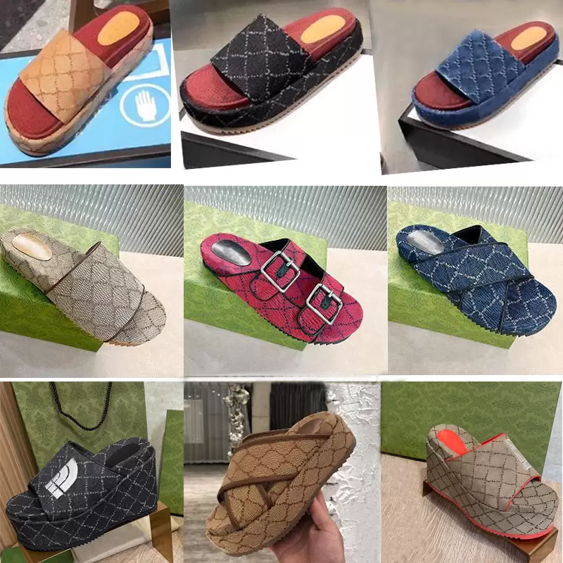 Thick bottom Beach slippers fashion summer men Cartoon slippers Outdoor platform Alphabet lady Sandals Leather High heels designer women shoes La