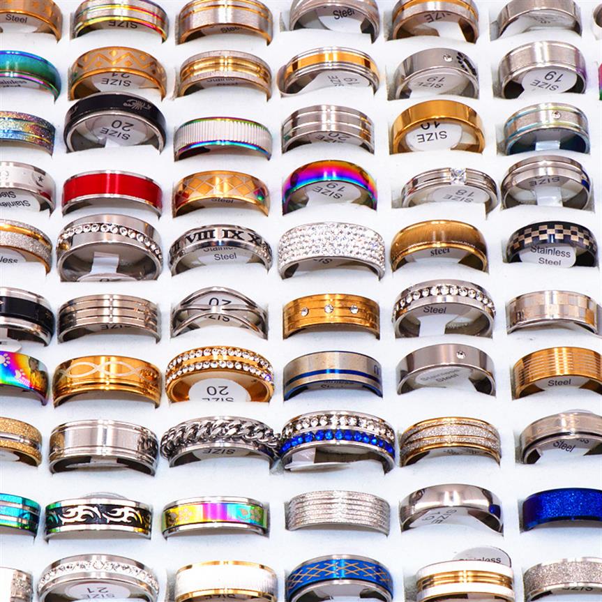 Fashion 100pcsLots Assorted Mens Stainless steel Rings Jewelry Party Gift Wedding Rings For Women Mix Style281k4821328