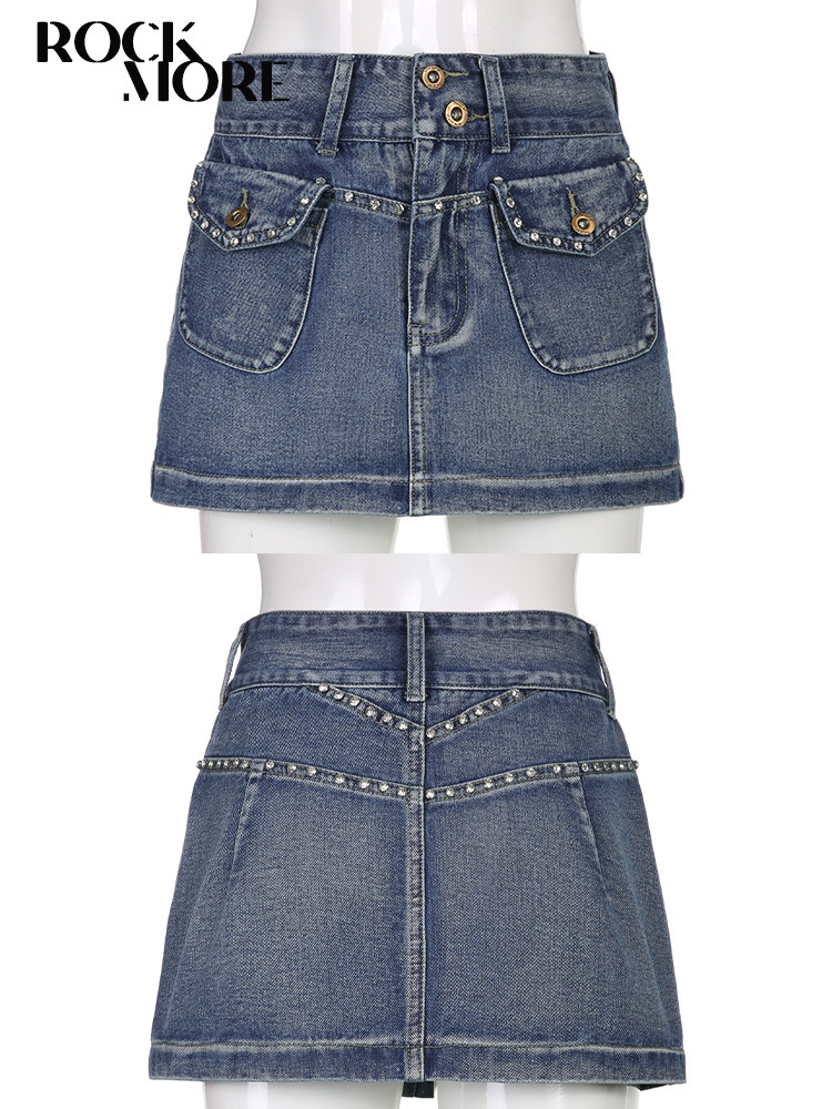 Rockmore WomenS Jeans Skirt Y2K Vintage Low Waist Mini Skirt Korean Harajuku Short Denim Skirt Straight Sexy Summer Streetwear 220701