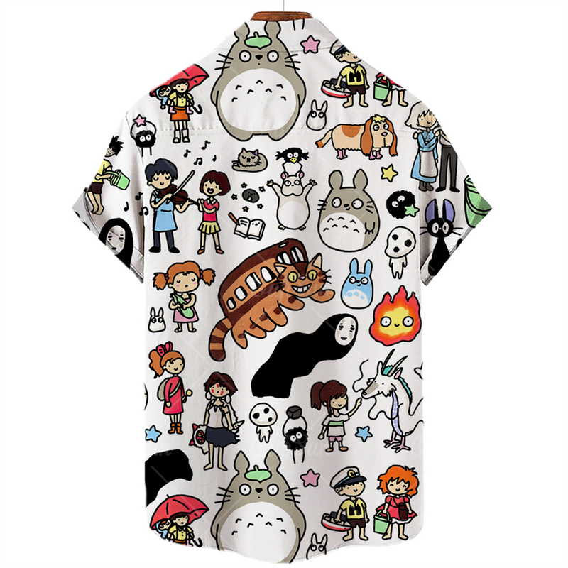 Hayao Miyazaki Shirt Faceless Cat Mask 3D Men s Short Sleeve Hawaiian Beach Summer 220606