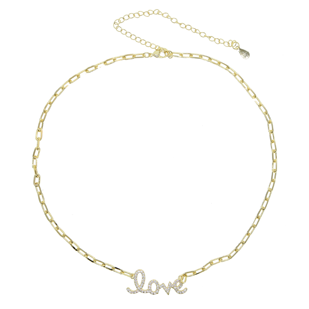 New Trend Link Chain Letter Love Charm Pendant Necklace for Hip Hop Women Jewelry with Cz Paved Wholesale Initial Name Jewelrys