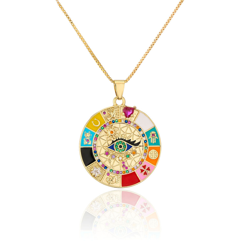 New Arrival Rainbow Color Enameled Evil Eye Pendant Necklace for Gift