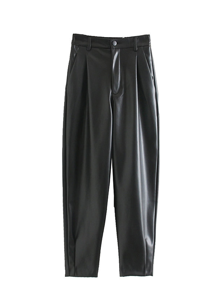 DEAT High Waist PU Leather Autumn And Spring Fashion Women Clohtes Full Length Pants Female Trousers WN90801L