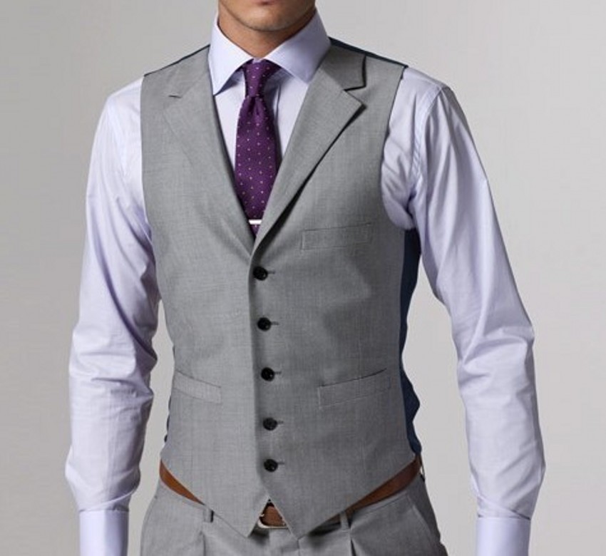 Brand New Light Grey Men Wedding Dress Notch Lapel Slim Fit Groom Tuxedos Popular Dinner/Darty Dress 3 Piece Suit Jacket Pants Tie Vest 066