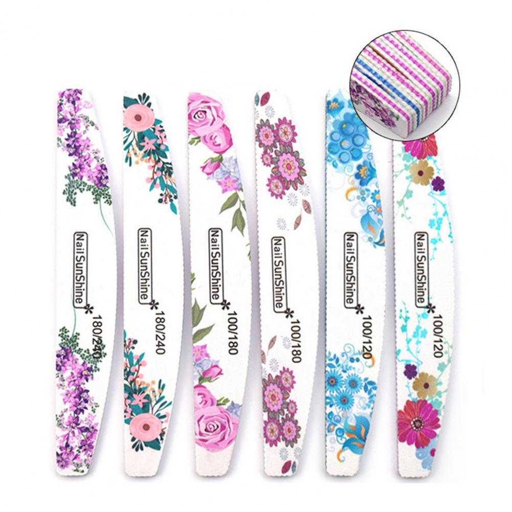 New Nail File Flower Printed Nail Buffer Colorful DIY PS Floral Half Moon Emery Board For Female Professional Manicure Too